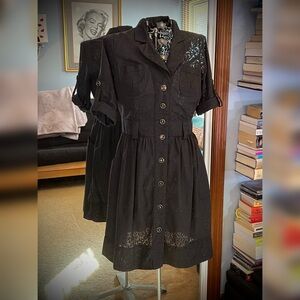 B. Smart Black Pleated Buttoned Dress